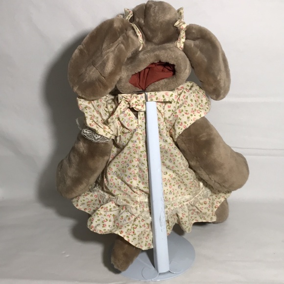 WRINKLES Ganz Brand Vintage Hand Puppet Girl Plush Dog 1981 Floral Dress 17" - Picture 4 of 11